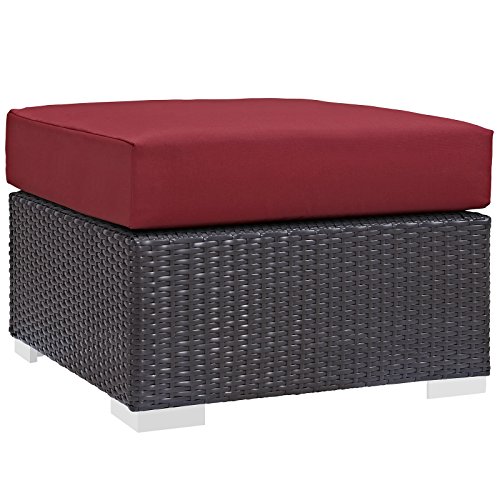 Modway EEI-1911-EXP-RED Convene Patio Fabric Square Ottoman Outdoor Furniture, Espresso Red