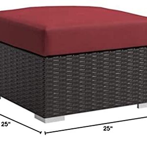 Modway EEI-1911-EXP-RED Convene Patio Fabric Square Ottoman Outdoor Furniture, Espresso Red