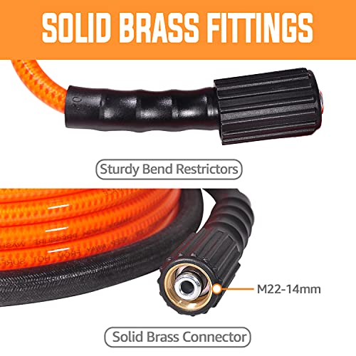 YAMATIC Durable Flexible Pressure Washer Hose, 1/4" X 50 FT, Kink Resistant Power Washer Hose, Fit Most Brand Pressure Washer Replacement Hose, 3200 PSI, Orange