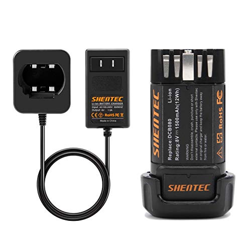 Shentec 1500mAh 8-Volt Replacement Battery Compatible with DEWALT DCB080 Dewalt DCF680N1 DW4390 DCF680N2 DCF680G2, Li-ion Battery (Battery Charger Included)