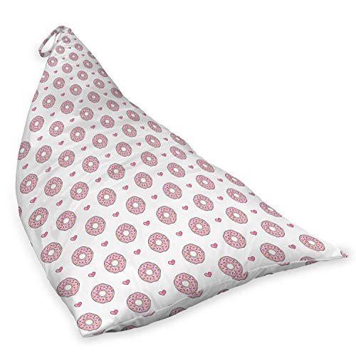 Ambesonne Donut Lounger Chair Bag, Pastel Colored Dessert Sweets Sprinkles and Hearts Valentine's Day Theme Print, High Capacity Storage with Handle Container, Lounger Size, Pink and White