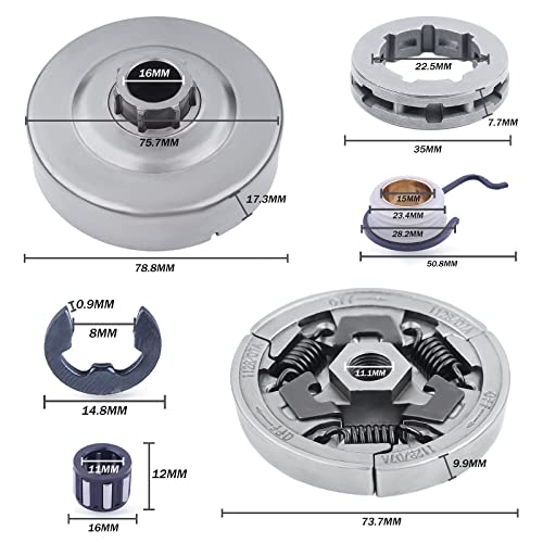 Adefol Chainsaw Clutch Drum Sprocket For Stihl MS361 MS440 MS461 MS460 044 046 Replacement Parts with Worm Gear E-Clip Needle Bearing 3/8" Rim Sprocket for 1128 007 1000