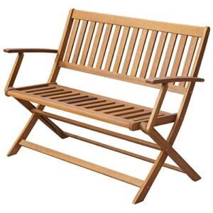 vidaxl folding garden bench, patio wooden bench with armrest, foldable acacia wood garden bench for porch balcony, solid wood acacia
