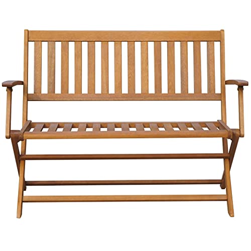 vidaXL Folding Garden Bench, Patio Wooden Bench with Armrest, Foldable Acacia Wood Garden Bench for Porch Balcony, Solid Wood Acacia