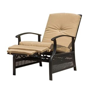 domi outdoor living adjustable patio recliner chair metal outdoor reclining lounge chair with removable cushions (beige)