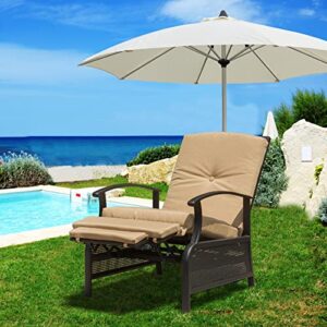 domi outdoor living Adjustable Patio Recliner Chair Metal Outdoor Reclining Lounge Chair with Removable Cushions (Beige)