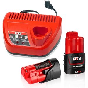 2 pack 3.5ah m-12 battery replacement for milwaukee m 12 battery & charger combo compatible with milwaukee 12v battery 12 volt cordless tools, 48-11-2440 48-11-2402 48-11-2440 48-11-2410 48-11-2411