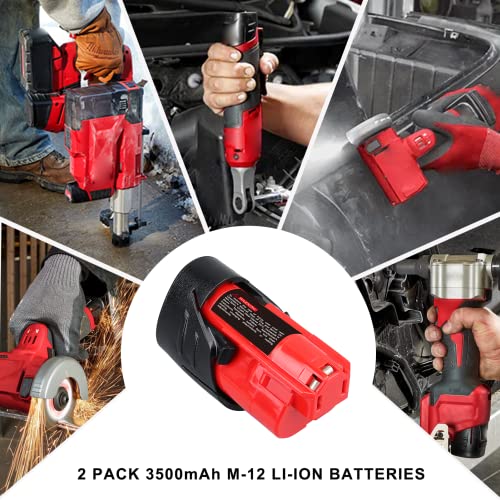 2 Pack 3.5Ah M-12 Battery Replacement for Milwaukee M 12 Battery & Charger Combo Compatible with Milwaukee 12V Battery 12 Volt Cordless Tools, 48-11-2440 48-11-2402 48-11-2440 48-11-2410 48-11-2411