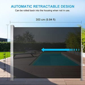 BEAMNOVA Retractable Side Awning Outdoor Shade Sails Folding Privacy Screen for Patio Room Divider 9.84 x 5.25 Feet Roll Up Balcony, Dark Gray