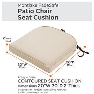 Classic Accessories Montlake FadeSafe Water-Resistant 20 x 20 x 2 Inch Contoured Patio Dining Seat Cushion, Antique Beige