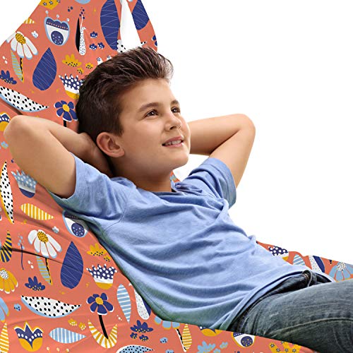 Ambesonne Garden Lounger Chair Bag, Childish Daisy Aster Blossoms Forest Leaves Happy Spring Clouds Pattern, High Capacity Storage with Handle Container, Lounger Size, Salmon Dark Lavender