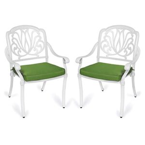 vivijason 2-piece outdoor bistro dining cushioned chairs, patio cast aluminum dining chairs, patio bistro chair set for balcony, lawn, garden, backyard, white
