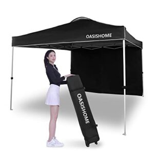 oasishome pop-up gazebo instant portable canopy tent 10’x10′, with 1 sidewall, wheeled bag, for outdoor/beach parties and trade shows (10ftx10ft, black)