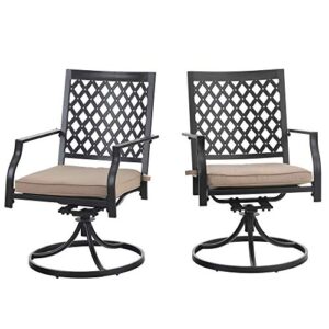 phi villa outdoor metal swivel chairs set of 2 patio dining chair with cushion furniture set for garden backyard bistro, small grid, black