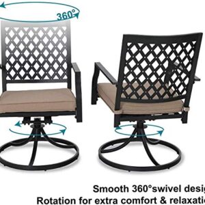PHI VILLA Outdoor Metal Swivel Chairs Set of 2 Patio Dining Chair with Cushion Furniture Set for Garden Backyard Bistro, Small Grid, Black