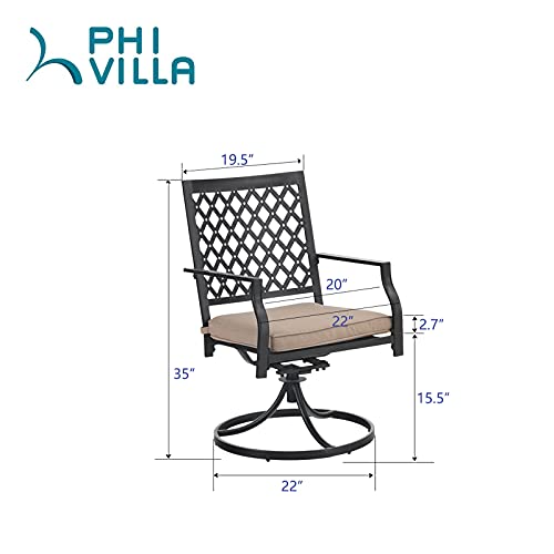 PHI VILLA Outdoor Metal Swivel Chairs Set of 2 Patio Dining Chair with Cushion Furniture Set for Garden Backyard Bistro, Small Grid, Black