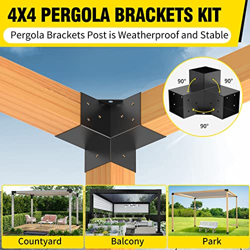 pergola Brackets 6x6 Woodworks Pergola kit Modular Modern Outdoor Pergola Hardware Kit DIY Elevated Wood Stand kit Includes 4 Bracket Shoulders 4 Boots for 6x6 (Actual: 5.5x5.5 Inch) Lumber