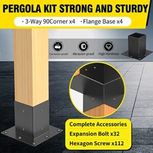 pergola Brackets 6x6 Woodworks Pergola kit Modular Modern Outdoor Pergola Hardware Kit DIY Elevated Wood Stand kit Includes 4 Bracket Shoulders 4 Boots for 6x6 (Actual: 5.5x5.5 Inch) Lumber