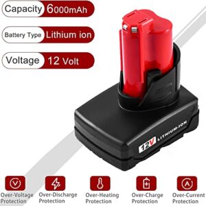 Forrat Upgraded 6.0Ah 12V Li-ion Replacement Compatible with for Milwaukee M12 Battery 48-11-2410 Lithium Battery 48-11-2420 48-11-2411 48-11-2401 48-11-2402 Batteries 2 Packs