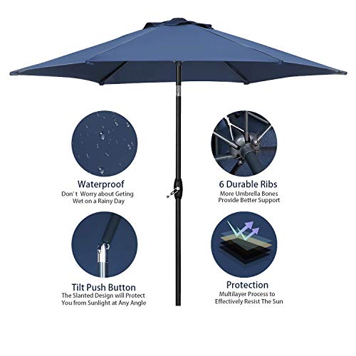 HYD-Parts 9FT Patio Umbrella Outdoor Table Umbrella,Market Umbrella with Push Button Tilt and Crank for Garden, Lawn, Deck, Backyard & Pool (Navy Blue)