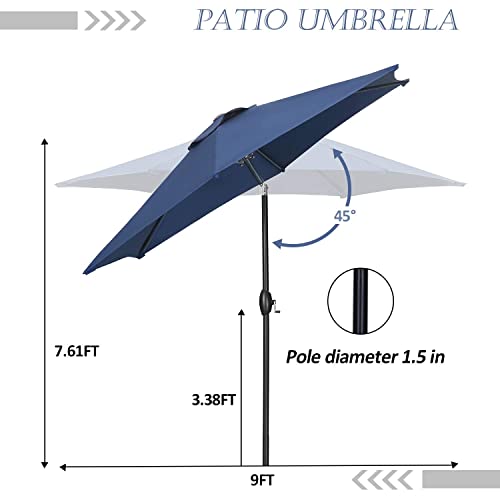 HYD-Parts 9FT Patio Umbrella Outdoor Table Umbrella,Market Umbrella with Push Button Tilt and Crank for Garden, Lawn, Deck, Backyard & Pool (Navy Blue)