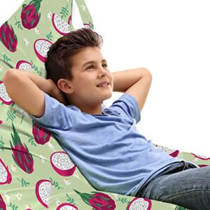 ambesonne fruits lounger chair bag, jungle dragon fruit graphic pitahaya slices juicy flower petals, high capacity storage with handle container, lounger size, dark magenta and pale green