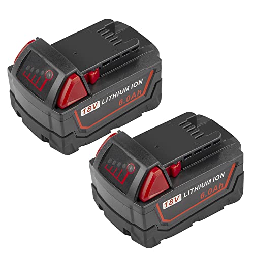 ARyee 2Pack 18V 6000mAh Replacement Battery for Milwaukee 48-11-1820 48-11-1840 48-11-1850 48-11-1828 48-11-1815 High Capacity Battery Power Tools with LED Indicator