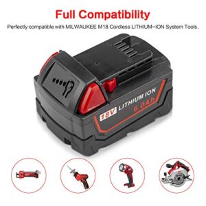 ARyee 2Pack 18V 6000mAh Replacement Battery for Milwaukee 48-11-1820 48-11-1840 48-11-1850 48-11-1828 48-11-1815 High Capacity Battery Power Tools with LED Indicator