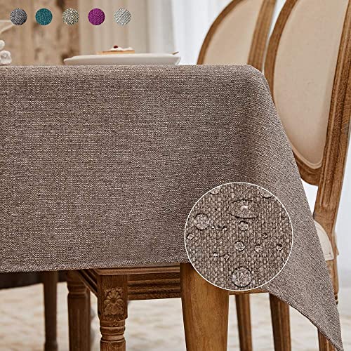 BALCONY & FALCON Rectangle Tablecloth Washable Wrinkle Resistant and Water Proof Table Cloth Decorative Linen Fabric Tablecloths for Dining Parties Kitchen Wedding and Outdoor Use (Rice Brown, 55x95)