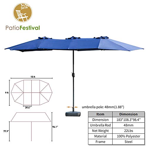 PatioFestival Double-Sided Outdoor Umbrella,15x9 ft Aluminum Garden Large Umbrella with Tilt and Crank for Market,Camping,Swimming Pool (Middle, Blue)