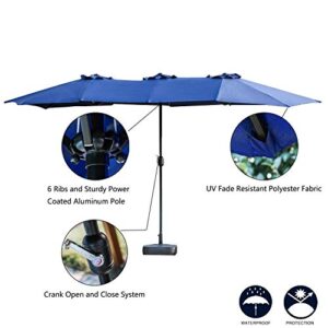 PatioFestival Double-Sided Outdoor Umbrella,15x9 ft Aluminum Garden Large Umbrella with Tilt and Crank for Market,Camping,Swimming Pool (Middle, Blue)