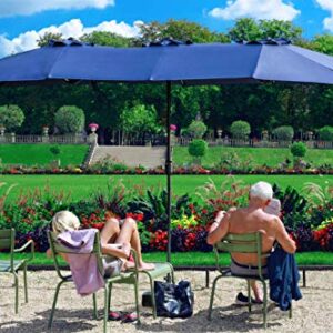 PatioFestival Double-Sided Outdoor Umbrella,15x9 ft Aluminum Garden Large Umbrella with Tilt and Crank for Market,Camping,Swimming Pool (Middle, Blue)