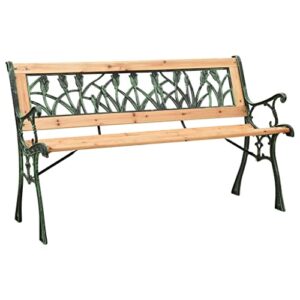 vidaXL Patio Bench, Outdoor Patio Bench with Armrests, Garden Bench Chair for Lawn Garden Patio Porch Park Deck Entryway, Cast Iron and Solid Firwood