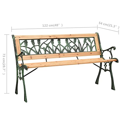 vidaXL Patio Bench, Outdoor Patio Bench with Armrests, Garden Bench Chair for Lawn Garden Patio Porch Park Deck Entryway, Cast Iron and Solid Firwood