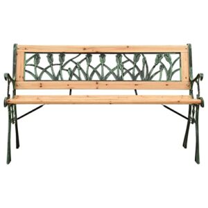 vidaXL Patio Bench, Outdoor Patio Bench with Armrests, Garden Bench Chair for Lawn Garden Patio Porch Park Deck Entryway, Cast Iron and Solid Firwood