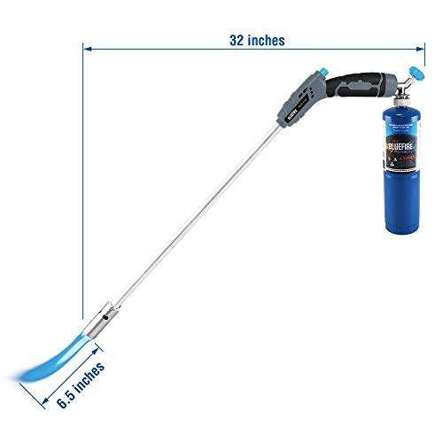 BLUEFIRE 32" Long Propane Weed Torch Burner,Blow Torch,Trigger Start Self Ignition on Handle,Single Hand Operation, Lightweight Portable Weeds Burn Garden Tool Snow Ice Roof Road Charcoal Fire Starter