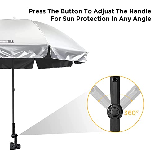 G4Free UPF 50+ Universal Clamp On Umbrella Adjustable Outdoor UV Protection Beach Chair Umbrella for Strollers, Wheelchairs, Patio Chairs, Beach Chairs, and Golf Carts(Black)