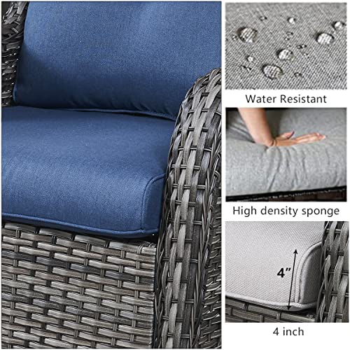 HUMMUH Patio Furniture 5 Pieces Outdoor Furniture Set Wicker Outdoor Sectional Couch with Patio Swivel Rocking Chairs,Ottomans for Patio