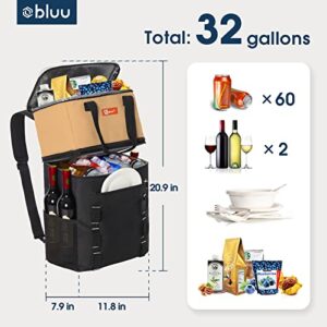 BLUU 2-in-1 Patented Backpack Cooler & Insulated Backpack, Double Decker Large Lunch Bag for Men Women, 60 Cans Waterproof & Leakproof Soft Coolers for Camping, Beach, Picnic (Brown)