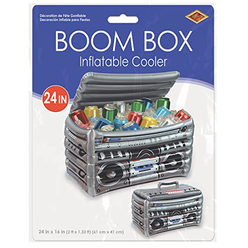 Beistle 16" x 24" Inflatable Boom Box Drink Beverage Cooler for Summer Beach 80's Theme Retro 1980's Party Decorations, Holds Approx. 48 12-Ounce Cans