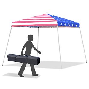 outsunny 10′ x 10′ pop up canopy instant event tent with american flag roof, slanted legs, easy height adjustable for wedding party for patio backyard garden