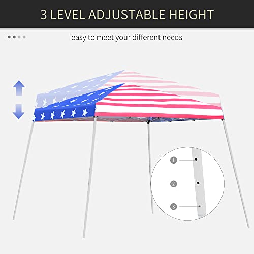 Outsunny 10' x 10' Pop Up Canopy Instant Event Tent with American Flag Roof, Slanted Legs, Easy Height Adjustable for Wedding Party for Patio Backyard Garden