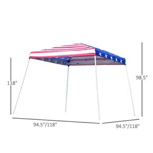 Outsunny 10' x 10' Pop Up Canopy Instant Event Tent with American Flag Roof, Slanted Legs, Easy Height Adjustable for Wedding Party for Patio Backyard Garden