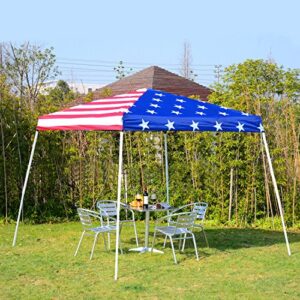 Outsunny 10' x 10' Pop Up Canopy Instant Event Tent with American Flag Roof, Slanted Legs, Easy Height Adjustable for Wedding Party for Patio Backyard Garden