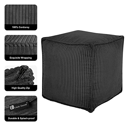 Louis Donné Unstuffed Square Pouf Ottoman Cover, Supersoft Corduroy Storage Pouf Cover for Living Room Bedroom Stool Footrest