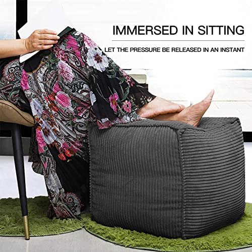 Louis Donné Unstuffed Square Pouf Ottoman Cover, Supersoft Corduroy Storage Pouf Cover for Living Room Bedroom Stool Footrest