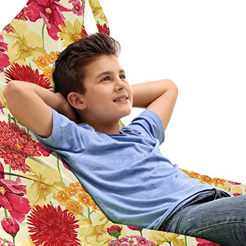 Ambesonne Colorful Lounger Chair Bag, Watercolor Style Wildflowers with Botanical Elements in Warm Tones Blooming Petals, High Capacity Storage with Handle Container, Lounger Size, Multicolor