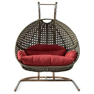 leisuremod outdoor patio beige wicker hanging 2 person double egg swing chair (dark red)