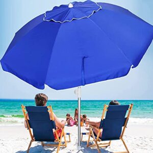 AMMSUN 6.5ft twice folded Portable beach umbrella with sand anchor windproof,Push Button Tilt and Air vent UV 50+ Protection Fits in a large Suitcase for Patio Garden Beach Pool Backyard Blue