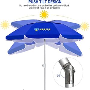 AMMSUN 6.5ft twice folded Portable beach umbrella with sand anchor windproof,Push Button Tilt and Air vent UV 50+ Protection Fits in a large Suitcase for Patio Garden Beach Pool Backyard Blue